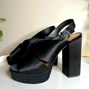 Schutz Black Satin Blockheel Sandals